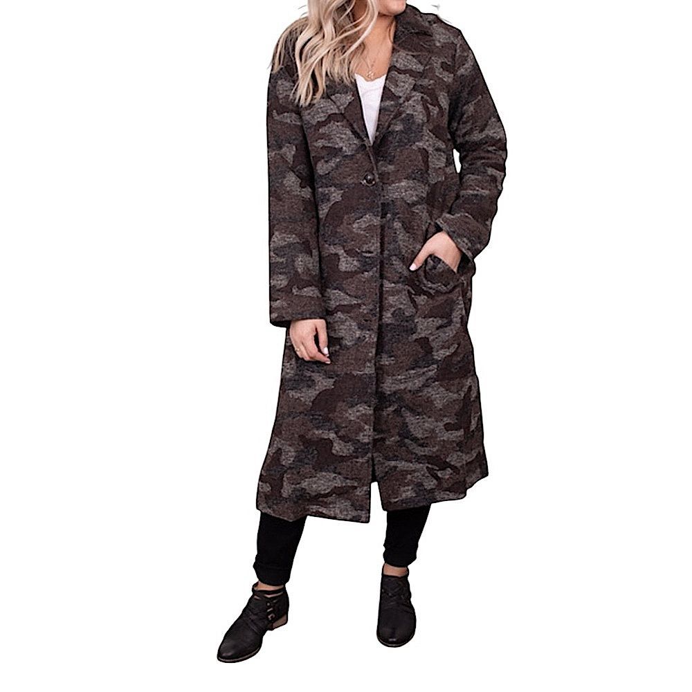 Mystree Camouflage Brown and Black Long Women’s Trench Coat Size S